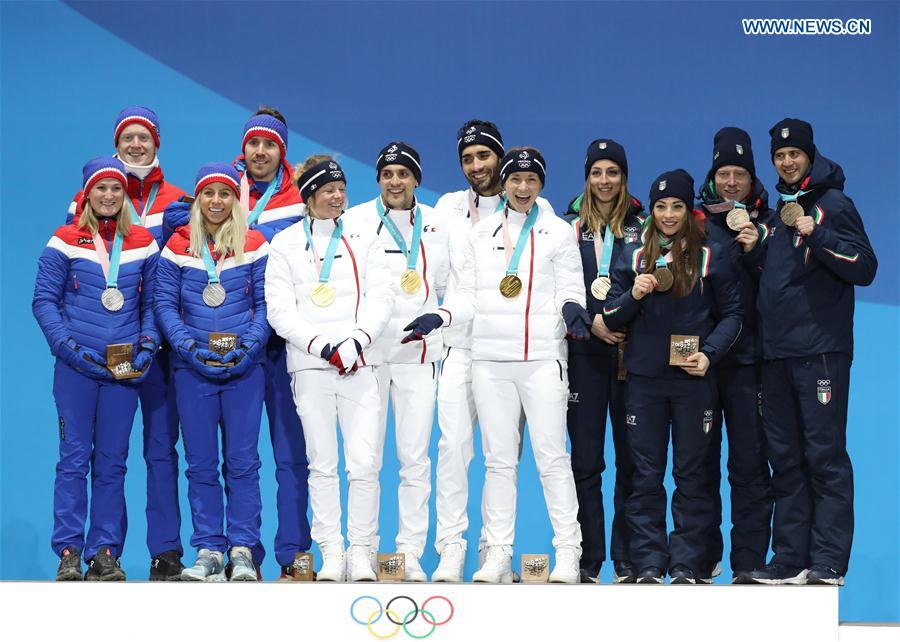 (SP)OLY-SOUTH KOREA-PYEONGCHANG-BIATHLON-MIXED RELAY-MEDAL CEREMONY