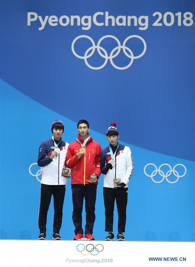 (SP)OLY-SOUTH KOREA-PYEONGCHANG-SHORT TRACK-MEN'S 500M-MEDAL CEREMONY