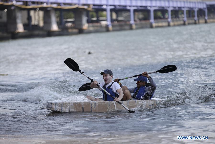 U.S.-NEW YORK-CITY OF WATER DAY-CARDBOARD BOAT