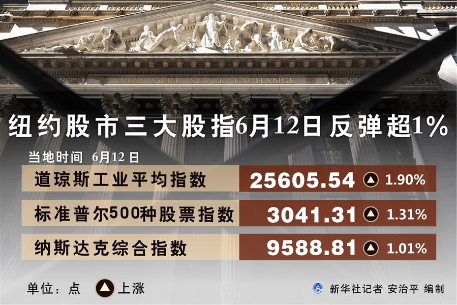 （圖表）［財(cái)經(jīng)·行情］紐約股市三大股指6月12日反彈超1%